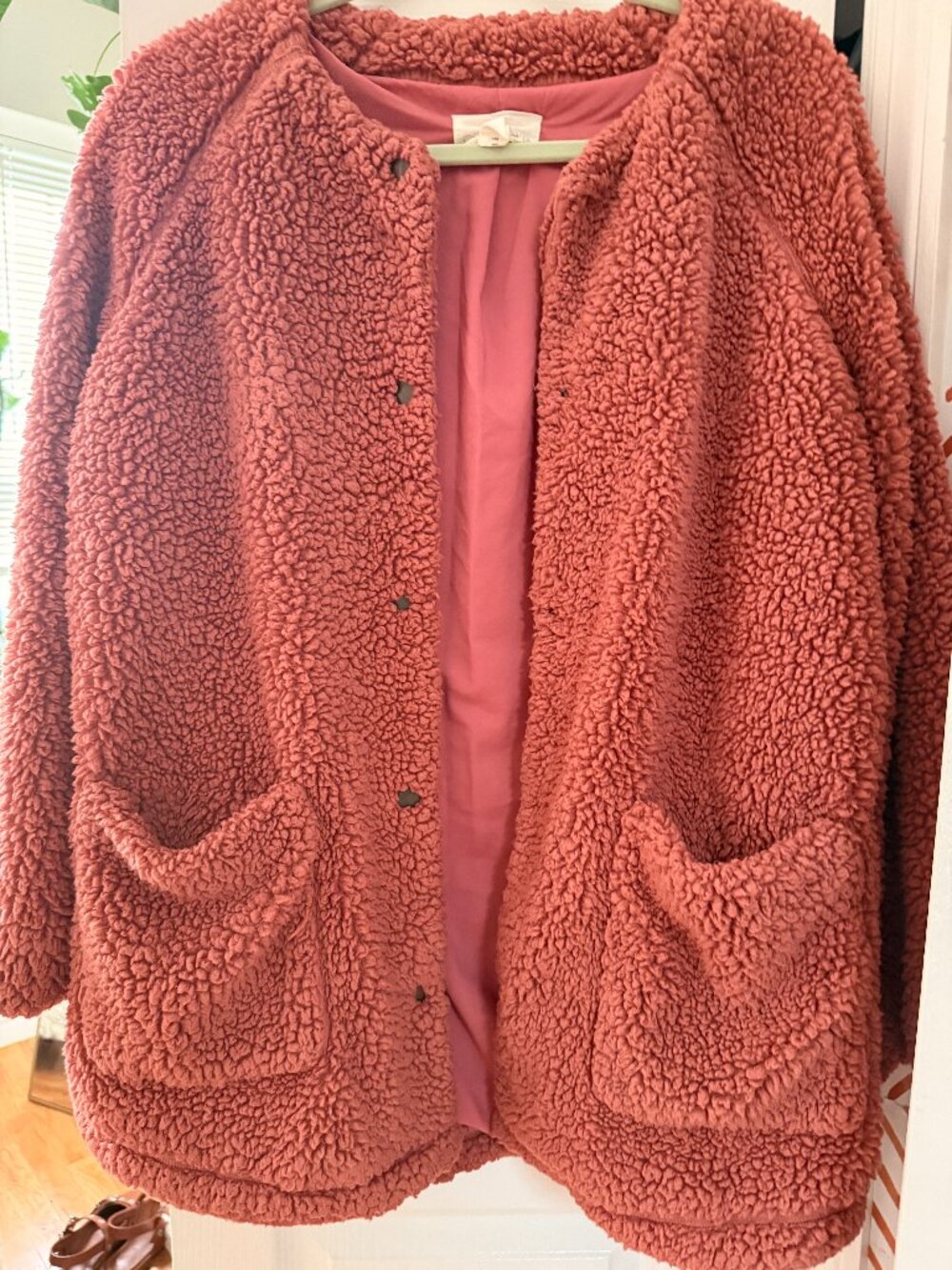 Nordstrom | Caslon Sherpa Fleece Jacket Pink | Size Medium
